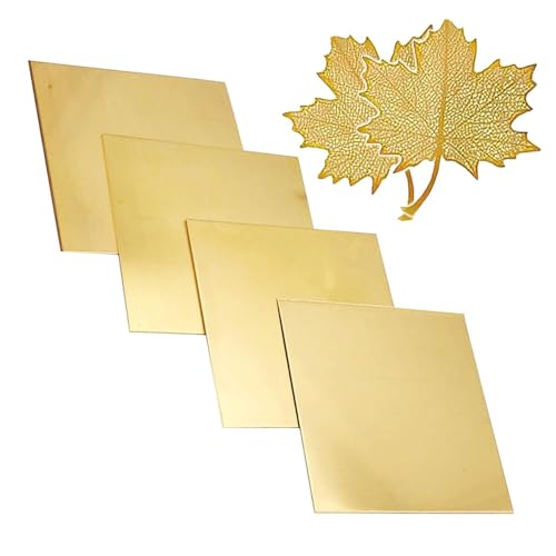 4 piezas Lámina de Metal de Latón,0,5 mm x 50 mm x 50 mm, láminas de latón, Placa de latón,Hoja de Latón,Placa Adecuada Para Fabricación y Corte a Medida