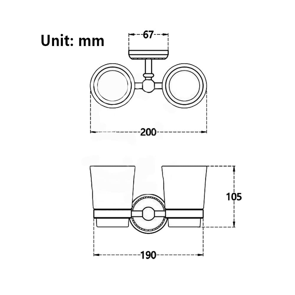 Porta spazzolino da denti a parete, Doppia tazza - Collutorio in ceramica e ottone da parete con organizer for riporre il dentifricio rasoio