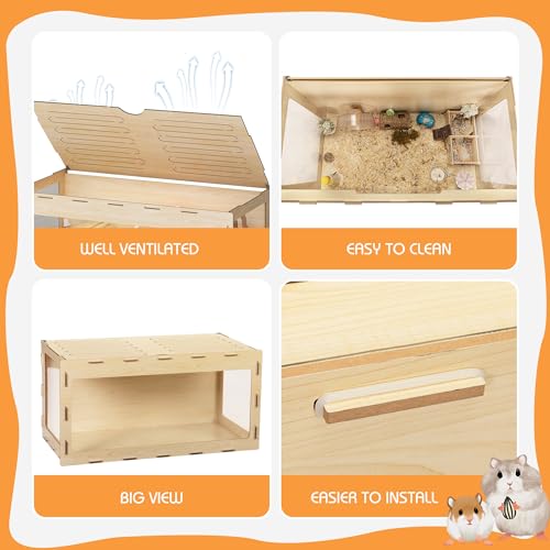 COZIVVOVV Wooden Hamster Cage, 40" Large Hamster Mice Rat Habitat with Openable Top & Acrylic Sheets, Small Animal Cage Enclosure Pet House for Syrian Hamsters, Guinea Pig, Chinchilla, Rabbit - Thumbnail 5