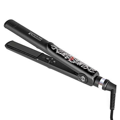 Ceramic Flat Iron | Tourmaline Ion Flat Iron Straightener | With Digital LCD Display | All Hair Types With Adjustable Temperature | Global Dual Voltage l Suitable For Home And Travel | Red (L)