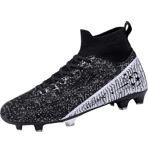 CLLYHHC Men's Soccer Shoes Lightweight Football Boots Breathable Professional Sneaker Sport Athletic Ground Cleats Black EU 41
