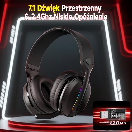 MANKIW Bezprzewodowe Słuchawki Nauszne Stereo HiFi z Mikrofonem Eliminującym Hałas, Słuchawki Gamingowe Bluetooth 5.4 z Niskim Opóźnieniem, Łączność w Trzech Trybach, 40 Godzin Odtwarzania