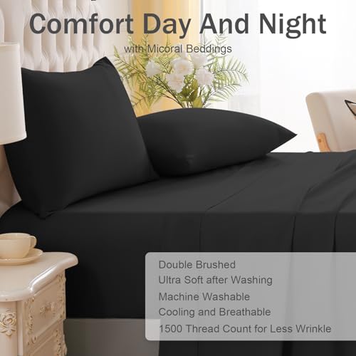 MICORAL Full Bed Sheets Set, Soft Breathable Bedding Sheet Set, Sheets Set with 16" Deep Pocket Design (4 Pieces, Full, Charcoal Black) by MICORAL - Used condition - Image 3