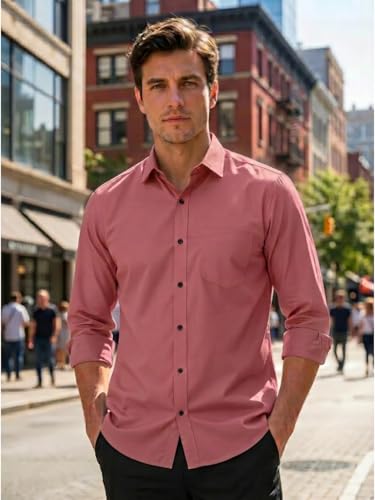 Image of Men's Regular Fit Solid Pattern Cotton Shirt with Spread Collared Long Sleeve Standard Length and Button Down Closure Type | Shirts | Stylish Shirts for Men