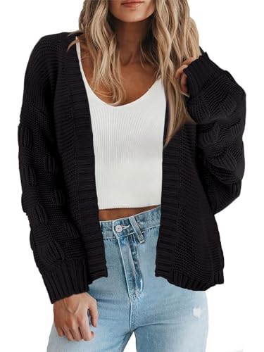 Image of Women's 2024 Fall Open Front Long Lantern Sleeve Cardigan Oversized Chunky Outwear