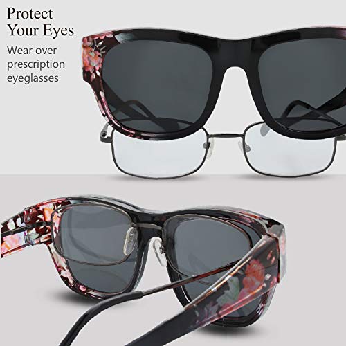 Image of The Fresh High Definition Polarized Wrap Around Shield Sunglasses for Glasses - Leather Eyeglasses Case