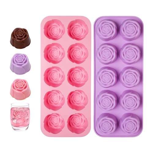 Dqwtb Rose Silicone Mold 2 Pack 20 Cavity Rose Flower Chocolate Mold Silicone Rose Candy Mold for Chocolate Ice Cube Jello Jelly Soap Cake Decorating Baking Valentine Wedding Birthday Gift