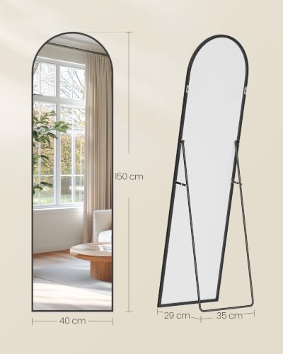 SONGMICS Ganzkörperspiegel, 150 x 40 cm, bogenförmiger Standspiegel, Rahmen aus Aluminiumlegierung, Hartglas, für Schlafzimmer, Wohnzimmer, Garderobe, tintenschwarz LFM035B01