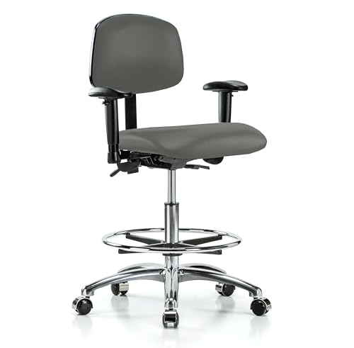 Image of Perch Chrome Task Chair with Foot Ring, Rolling, 21.5 inch-29 inch, Charcoal Vinyl
