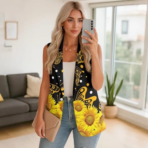 Women's Fashion Casual Blazers Open Front Sleeveless Suit One Button Lightweight Jackets Blazer S-5XL2