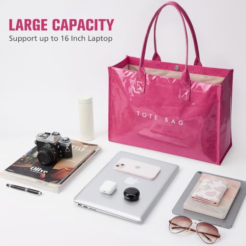 Image of KALIDI PVC Tote Bag Women's Kraft Paper Work Handbags Purses with Top Handle