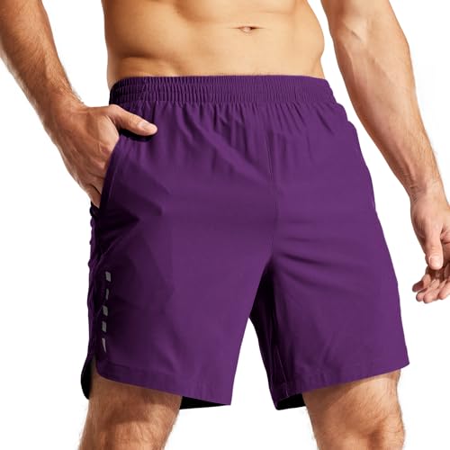 MIER Men's 7 inch Running Shorts Lightweight Workout Gym Sports Shorts with Pockets Dry Fit Athletic Bodybuilding, Dark Purple, XXL