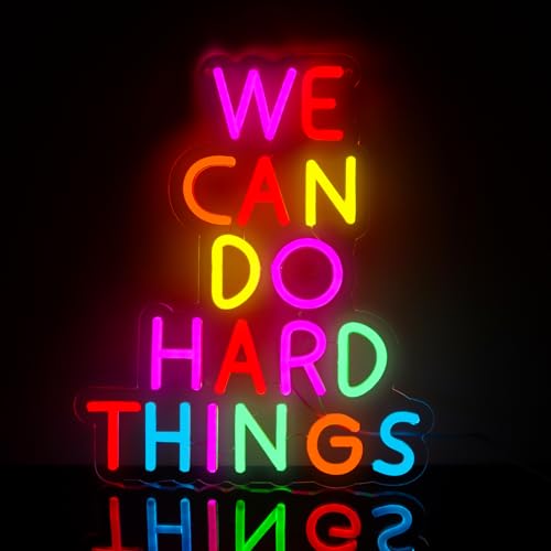 Image of We Can Do Hard Things Neon Signs Dimmable LED Inspire Neon Lights Wall Decor for Kids Room Classroom Bedroom Living Room Study Gift Art for Kids Friends -14.61 x 12.2 IN-USB Powered-Acrylic