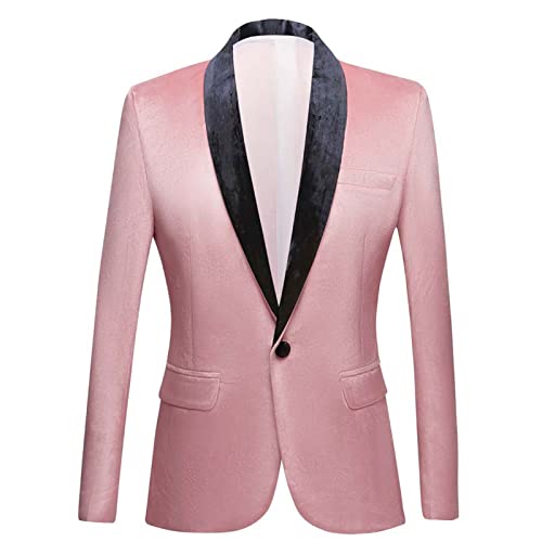 Men's Premium Velvet Blazer Jacket Slim Fit Solid Shawl Lapel Tuxedo Suit One Button Dinner Party Prom Sport Coat (Pink,X-Small)