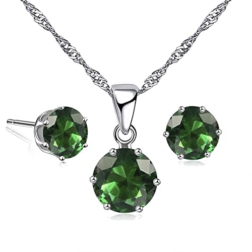 Crystalina Conjunto de Joyas de Plata Mujer, Pendientes Mujer Plata y Collar Plata Mujer con Piedra de Nacimiento, Regalos Originales para Mujer, Regalo Cumpleaños Mujer, Collar y Pendientes Plata Cover