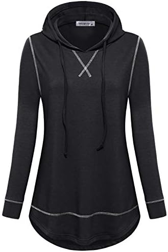 MOQIVGI Women Athletic Pullover Hoodie Long Sleeve Lightweight Workout Shirts Performance Hiking Jogging Running Exercise Fitness Hooded Tops Black Medium