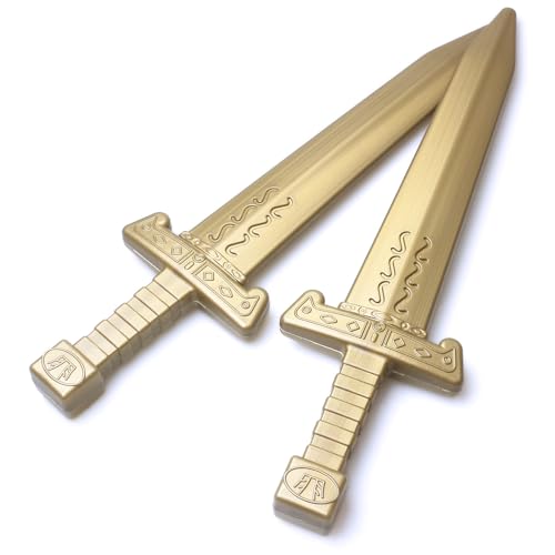 Hoappa Espada de guerrero romano de plástico para jugar al aire libre, espada medieval hueca dorada para Halloween, paquete de 2, dorado, talla única