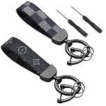 JOOTUEPO 2 PCS Genuine Leather Car Keychain, Universal Key Fob Keychain Leather Key Chain Holder, with Anti-lost D-ring, 360 Degree Rotatable, Black Car Keyring for Men and Women