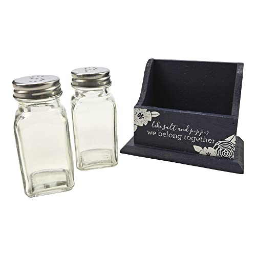 Blue Floral Glass Salt And Pepper Shakers In Wood Box #TOP2