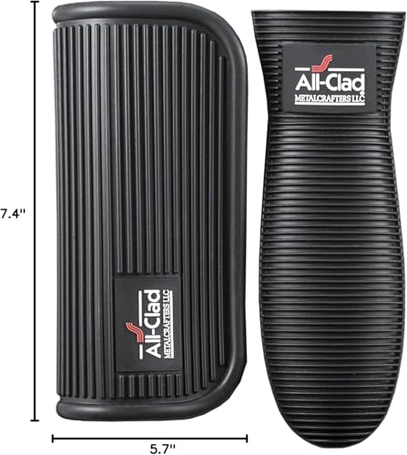 All-Clad Silicone Grip Set: 100% Silicone Flexible & Heat Resistant Ribbed Grip Set - Perfect for Cast Iron, Steel, or Glass, (2-Piece), Black/Grey