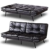 Opoiar Futon Sofa Bed, Faux Leather Couch, Convertible Modern Memory Foam Sleeper Loveseat with...