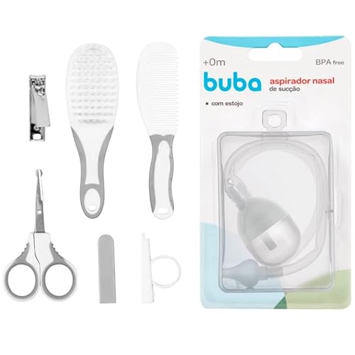 Kit Cuidados com o Bebê Escova Pente Cortador de Unhas Tesoura Aspirador Nasal Buba - 7 Peças