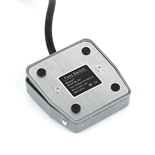 Besnor Foot Switch Pedal On Off, Ac 110V-300V 15A Momentary Action Spdt Woodworking Machine Control, 6 Ft Cable With Piggyback 3 Prong Plug #TOP2