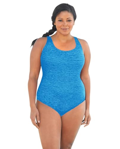 Penbrooke Chlorine Resistant Krinkle Textured Solid Cross Back Plus Size One Piece - 22 - Krinkle Sea