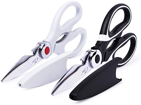 Clear Style Kitchen Shears Stainless Steel Utility Scissors Heavy Duty Multipurpose Kitchen Scissors, Dishwasher Safe, Perfect for Preparing Beef, Chicken, Vegetables, Fish, Black and White (2 Pack)