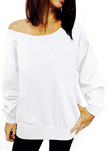 RJXDLT Women's Off Shoulder Casual Sweatshirt Pullover Long Sleeve Slouchy Shirt Top Blouse White M 107