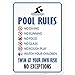 Pool Rules Sign, No Diving No Running No Food No Glass, 10x14 Rust Free Aluminum, Weather/Fade Resistant, Easy Mounting, Indoor/Outdoor Use, Made in USA by SIGO SIGNS