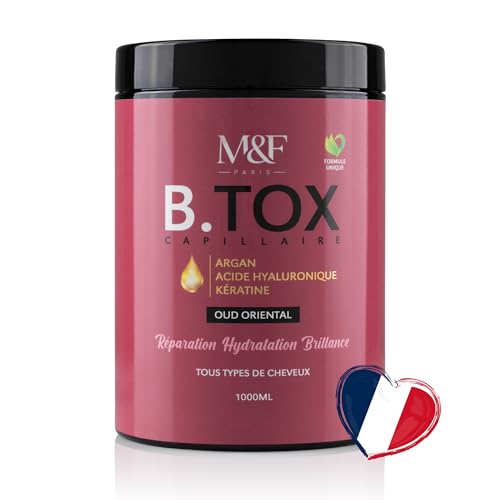 M&F Paris – B.TOX Professionelle Haarmaske mit Keratin, Argan, Hyaluronsäure, ohne Sulfate, Parabene, Formalin, feuchtigkeitsspendend, reparierend, glänzende Maske, Pflege für alle Haartypen, 1000 ml