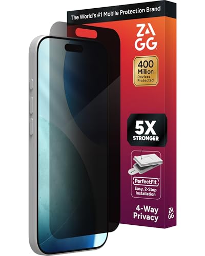 Image of ZAGG Privacy XTR Screen Protector for iPhone 17-4-Way Privacy Full-Screen Filter, 5X Stronger, Fingerprint-Resistant Tempered Glass, Smooth Feel, Easy Two-Step Installation