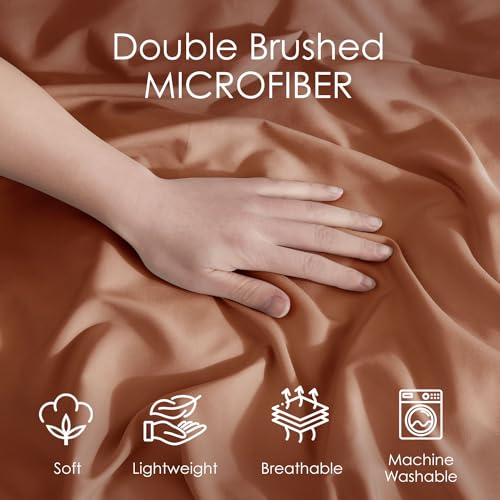 Image of Hearth & Harbor Rust Duvet Cover with Fitted Sheet Cal King Size | 4 Piece Soft Double Brushed Bedding Set, Button Closure, 1 Duvet Cover 104x98 Inches, 1 Fitted Sheet, 2 Pillow Shams