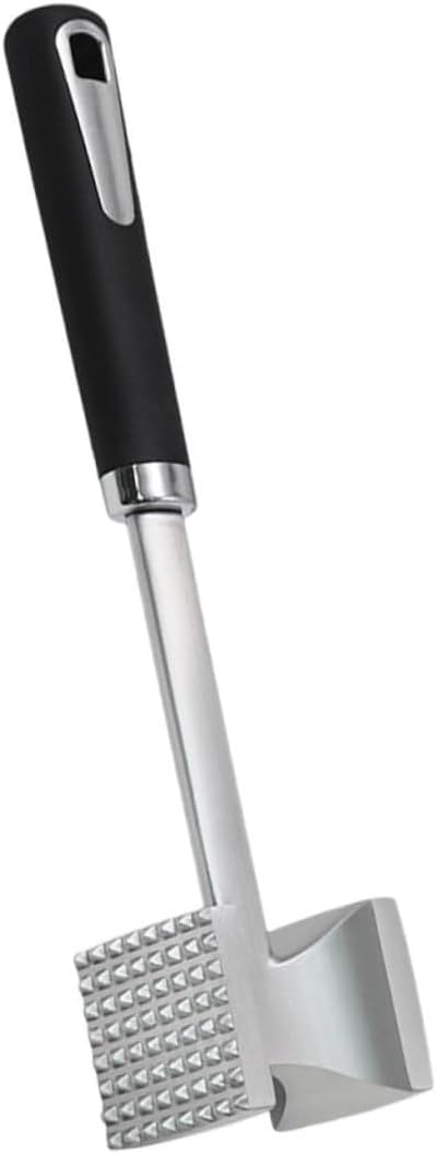 Stainless Steel Meat Tenderizer Mallet Dual-sided Nails Hammer with Smooth Flat Side Ergonomic Grip Black Handle Kitchen Tool for Beef Chicken Pork Poultry