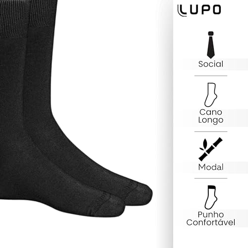 Kit 06 Meia Lupo Modal Cano Longo | 6 Preto (Listra) | 39-43