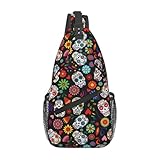 Krirteh Sugar Skull Crossbody Sling Bag For Women Men Fashion Halloween Chest Bag Shoulder Bag Sling Backpack Travel Hiking Casual Sport Daypack