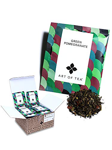 Art of Tea Organic Green Pomegranate Tea Bags, 50 Premium Pyramid Sachets, Organic Green Tea with Pomegranate &amp; Raspberry, Fruity Antioxidant Green Tea Blend