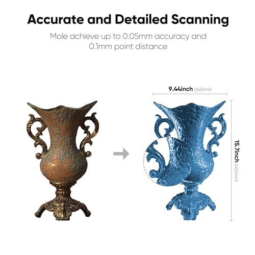 3DMakerpro Scanner 3D, Scanners de Modelo 3D Portáteis Mole para Impressão 3D, Precisão de 0,05 Mm,