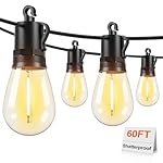 Brightever LED Outdoor String Lights, 60FT Patio Lights with 17 Shatterproof S14 Vintage Edison Bulbs(1 Spare), Outside Hanging Light Waterproof for Porch, Garden, Deck, Backyard, 2700K Dimmable
