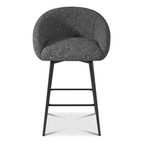Butacos modernos giratorios de altura para barra, juego de 2 unidades, tapizados en tela gris con estructura metálica negra y respaldo miniatura 6