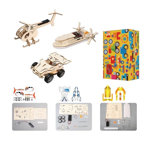 Melon Decor - Melon Decor Jouets en Bois éducatifs STEM – Kits de Construction à Assembler pour Enfants dès 6 Ans, Véhicule Tout-Terrain, Hélicoptère et Bateau, Modèle DIY avec Moteur - -11%