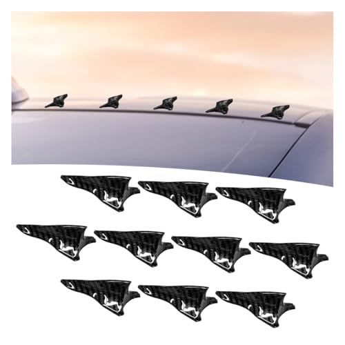 DEAELF 10PCS Car Diffuser Shark Fin Kit, Universal Waterproof Self-Adhesive Auto Air Vortex Generator Decoration, Fashionable Vehicle Exterior Spoiler Roof Wing Accessories for Most Cars (CarbonFiber)