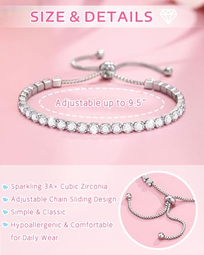 Cubic Zirconia Tennis Bracelet for Women Christmas Anniversary Valentines Birthday Gifts for Daughter Wife Girlfriend Her3