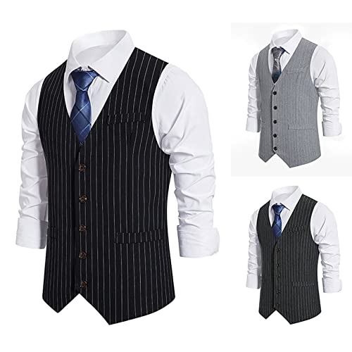 Colete masculino executivo colete listrado terno colete estilo britânico smoking, Preto, P