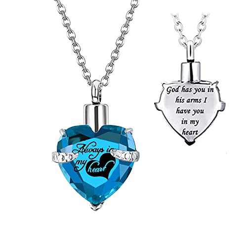 Heart Cremation Urn Necklace For Ashes Urn Jewelry Crystal Memorial Pendant With Fill Kit And Gift Bag - God Has You In His Arms I Have You In My Heart (March) #TOP3