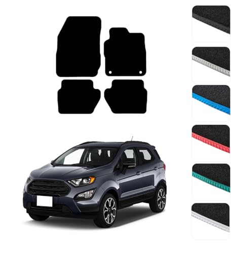 GCM - Car Floor Mats for Ford Eco Sport 2014 To 2022 Full Coverage Floor Protection - Anti Slip & Fit Car Mat with Clips Easy to Clean Car Carpet for All-Weather- Black Edging, Carpet