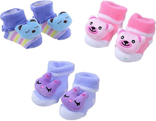 Shivaaro Unisex 0-12 Months Baby Boy/Girl Multi-Colored(Assorted) Socks/Booties Pack of -2 1
