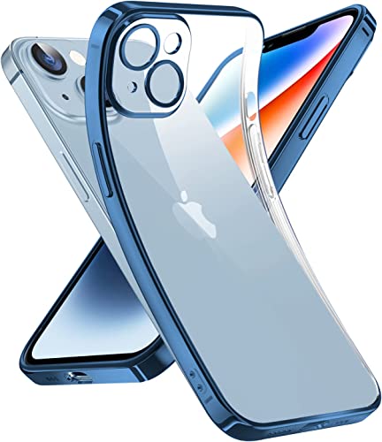 Image of VONZEE Thermoplastic Polyurethane Case Compatible with iPhone 13 (6.1 inch), Luxury Electroplated Soft Edge Bumper Cover, Full Camera Lens Protection, Shockproof Transparent Protective Phone Case, Blue