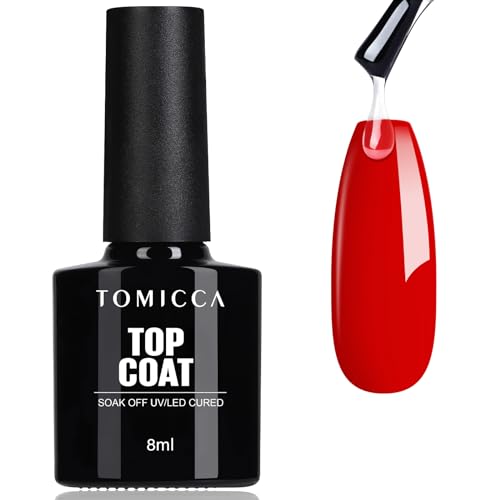 TOMICCA No Wipe Top Coat Vernis Semi Permanent, Vernis Gel UV Semi Permanent No Wipe Top Coat Soak Off UV LED pour Studio de Manucure DIY Home, 8 ml